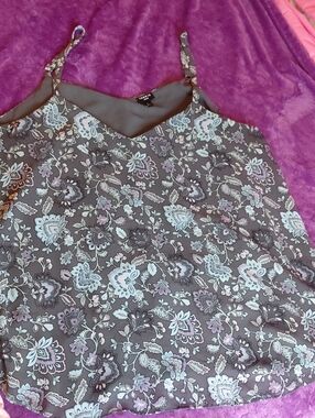 torrid Gray Floral Lace-Trim Spaghetti Strap Cami